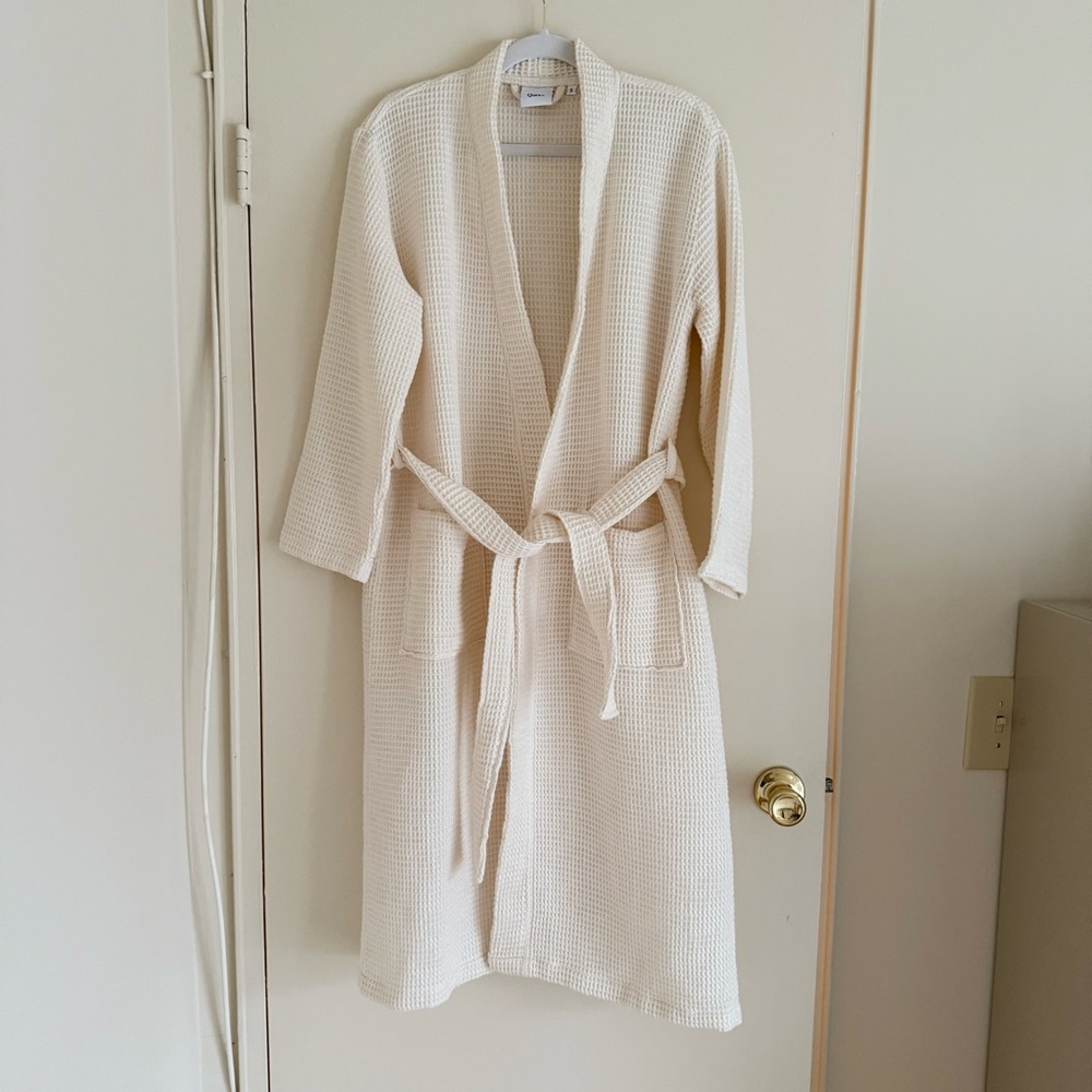 Quince Organic Cotton Turkish Waffle Robe, Ivory, size S